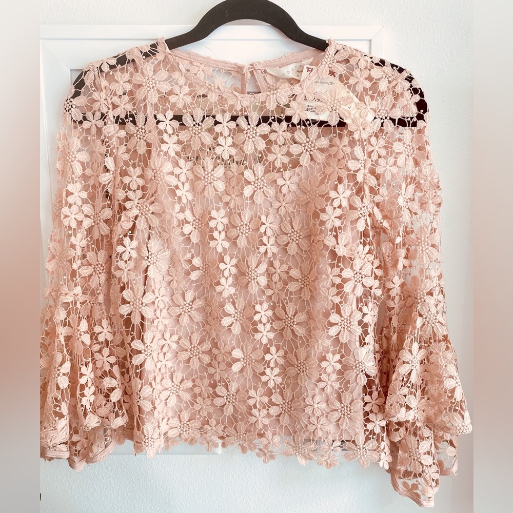 NWT | ADIVA | Floral Lace Bell Sleeve Blouse | Light Pink | Size XS